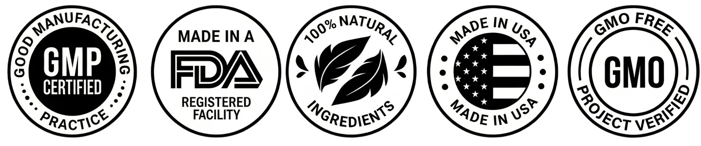 GMP Certified, FDA-Registered, Natural, Non-GMO, Made in USA